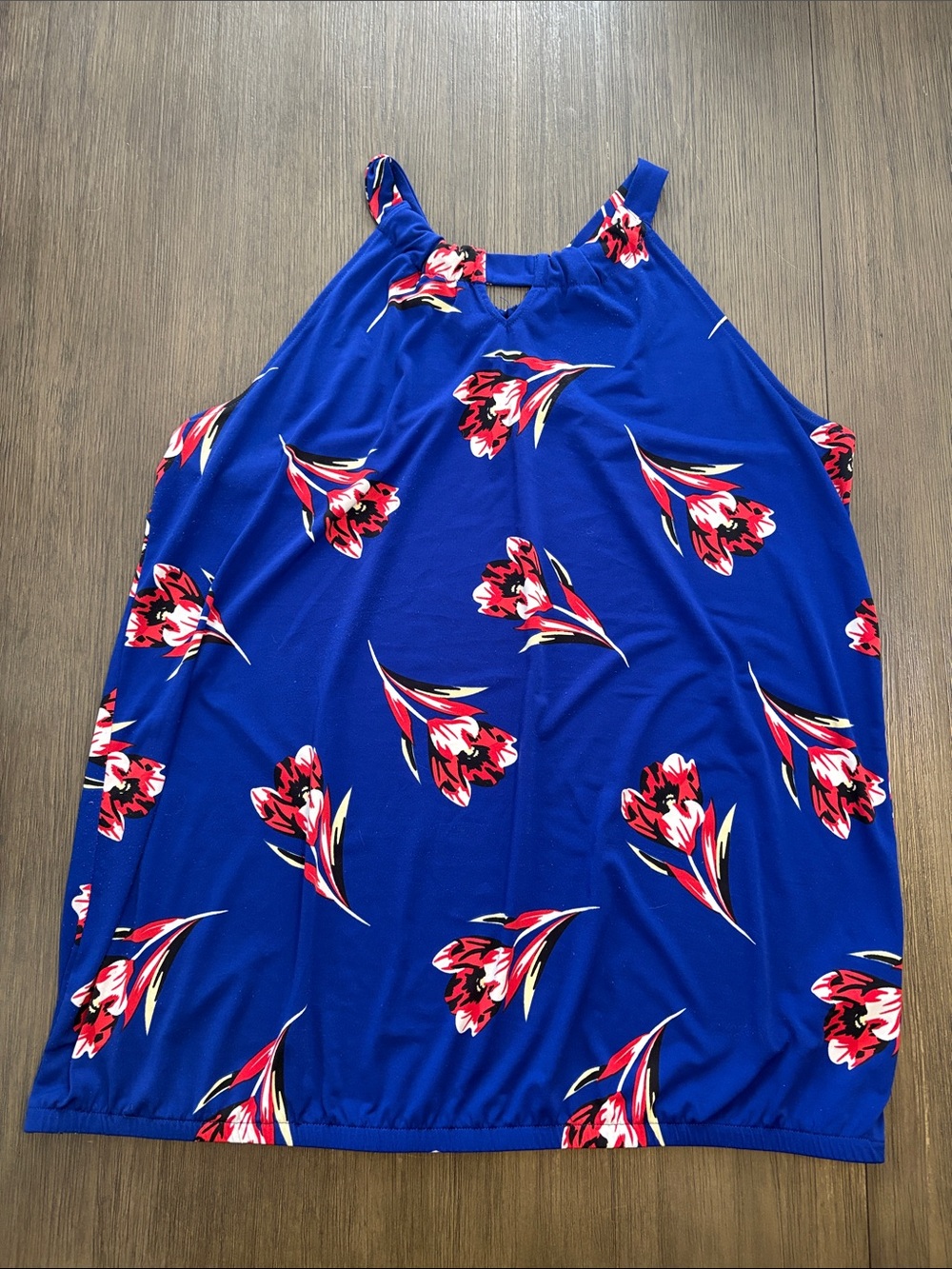 Ricki's Royal Blue Floral Halter Tank with Red Accents